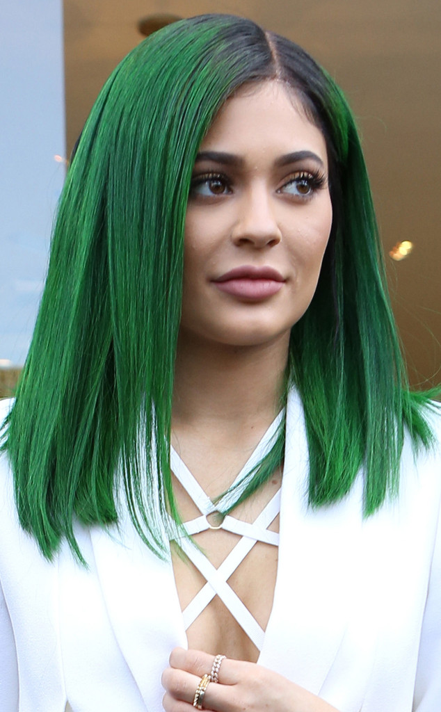 Kylie Jenner Unveils Dark Green Hair For Her Lip Kit Launch Party